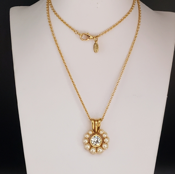 Stunning Vint Nolan Miller Interchangeable Pearl & Rhinestone Pendant Necklace - Picture 3 of 9